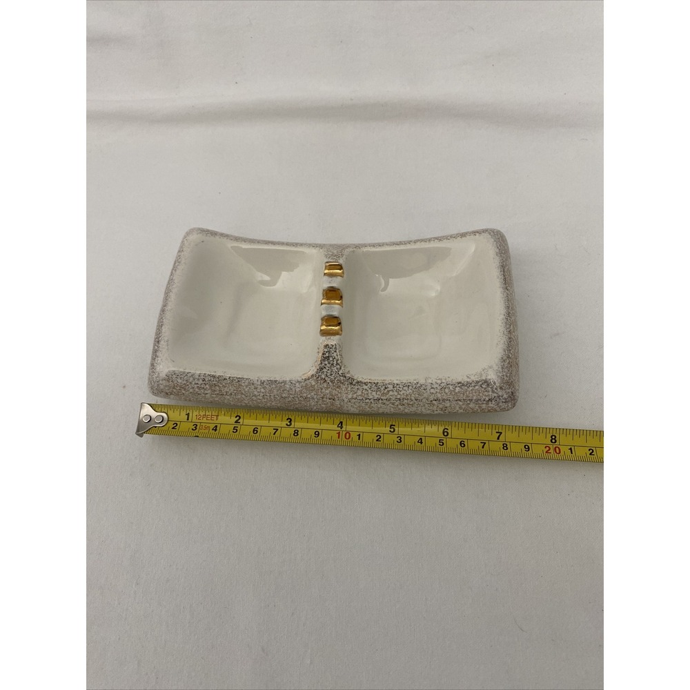 Vintage Ash Tray 24k GOLD White Atomic Eames Rectangle MCM - Picture 10 of 10